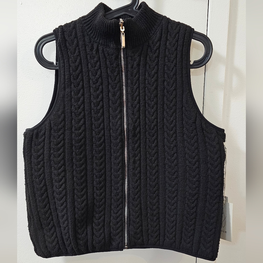 Joie knit Quilted Reversible Women's Vest Full Zip Black Size Medium